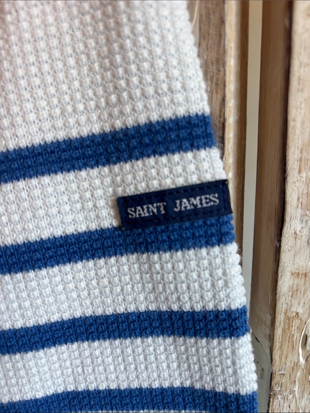 SAINT JAMES BREHAT Cotton V-neck Sweater Nautical Stripe Size 8 Made in France - Picture 3 of 7